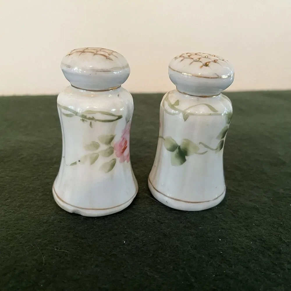 Vintage Nippon Hand Painted Salt and Pepper Shakers with Roses - Please Read